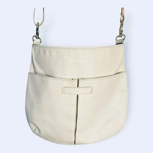 Plinio Visona Italian Leather Crossbody Bag Beige Cream Gold Hardware